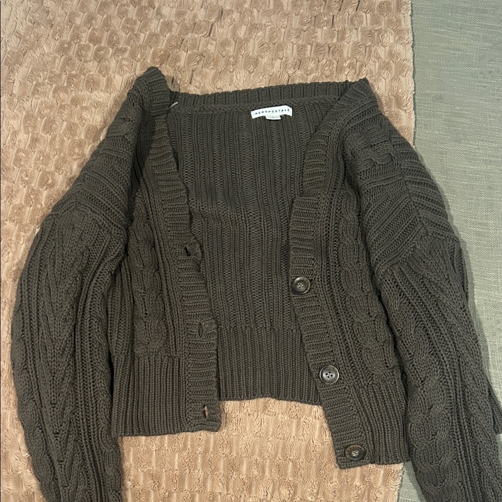 Aeropostale Dark Green Cable Knit Cardigan
